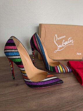 Christian Louboutin Suede Stripyglitter So Kate 120 Pumps 39.5 Multi
